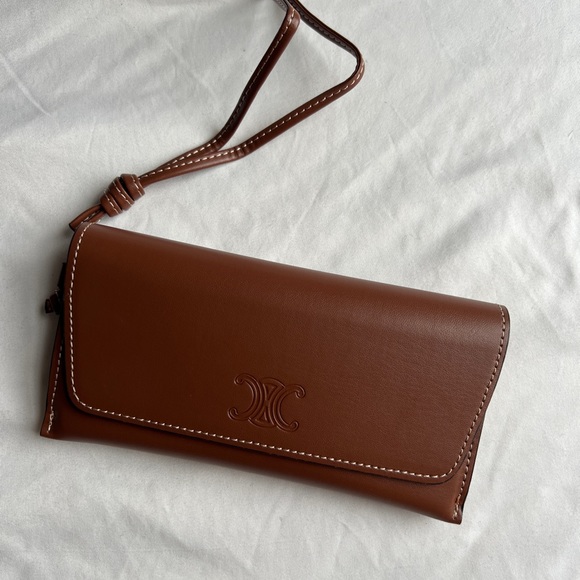 New 2024 Celine Sunglasses eyeglass Case Wristlet Brown Leather Logo With box - Picture 10 of 10